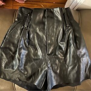 Black High-Waisted Leather Shorts